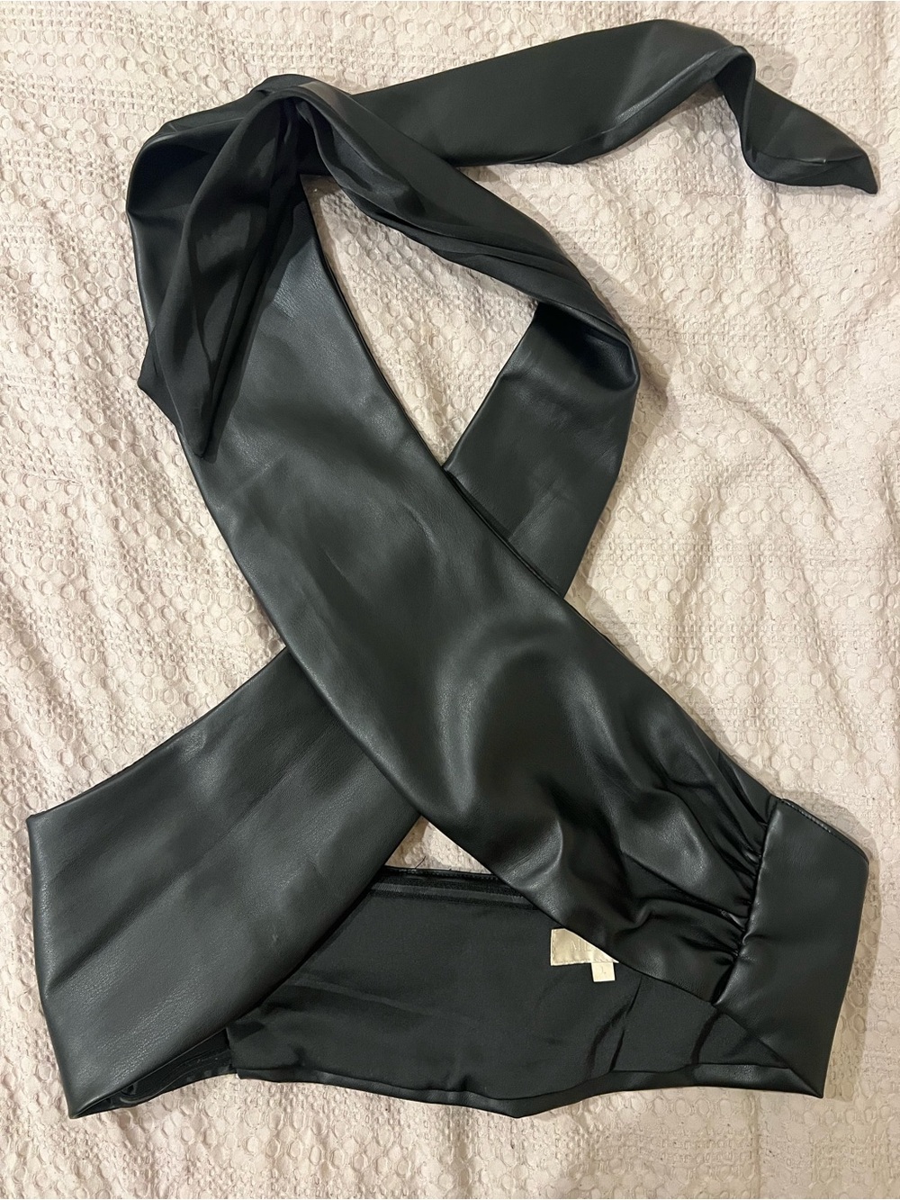 Meshki Black Faux Leather Wrap Crop Top